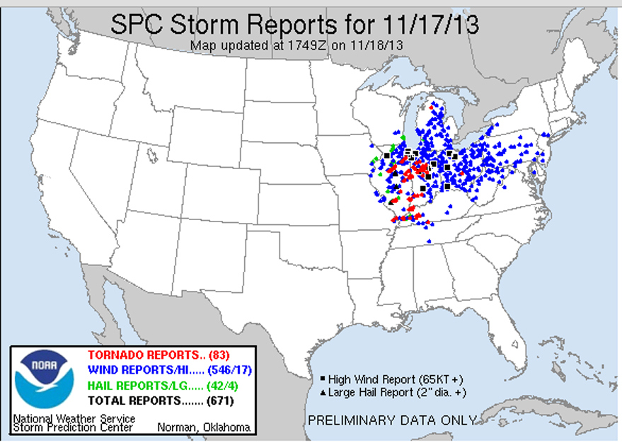 Storm reports for November 17th 2013. 